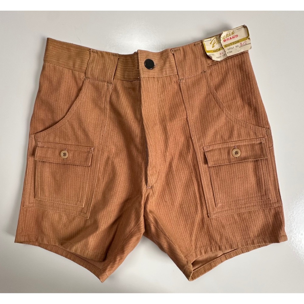 Phoenix Brand Vintage 100% Cotton Textured Cargo Shorts Terracotta Brown 30 28